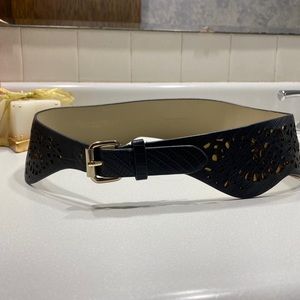 BCBGMAXAZRIA Black and Gold Laser Cut Waist Belt